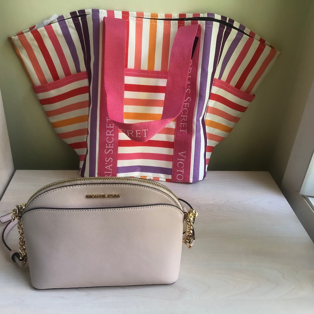 Sale! New Michael Kors Soft Pink Crossbody & Colorful Striped VS Zippered Tote